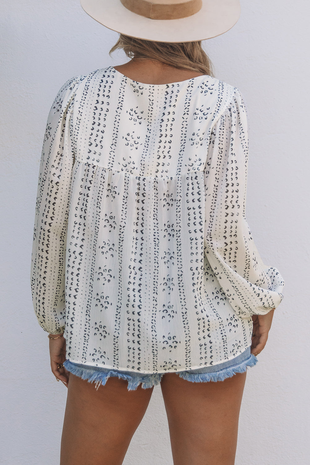 Beige Long Sleeve Embroidered Print Blouse eAura