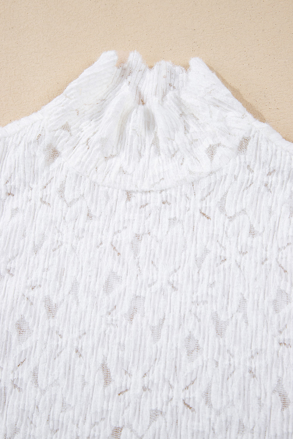 White Flower Lace See Through Mock Neck Long Sleeve Top eAura