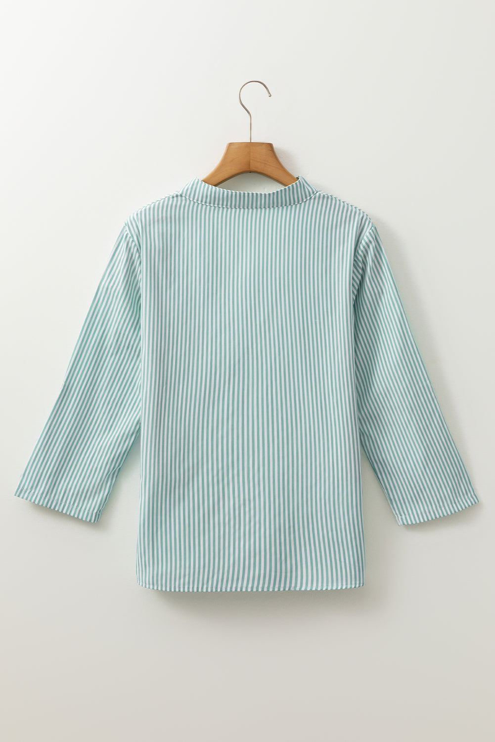 Green Stripe V Neck Roll Up Sleeve Pocket Patched Classic Shirt eAura