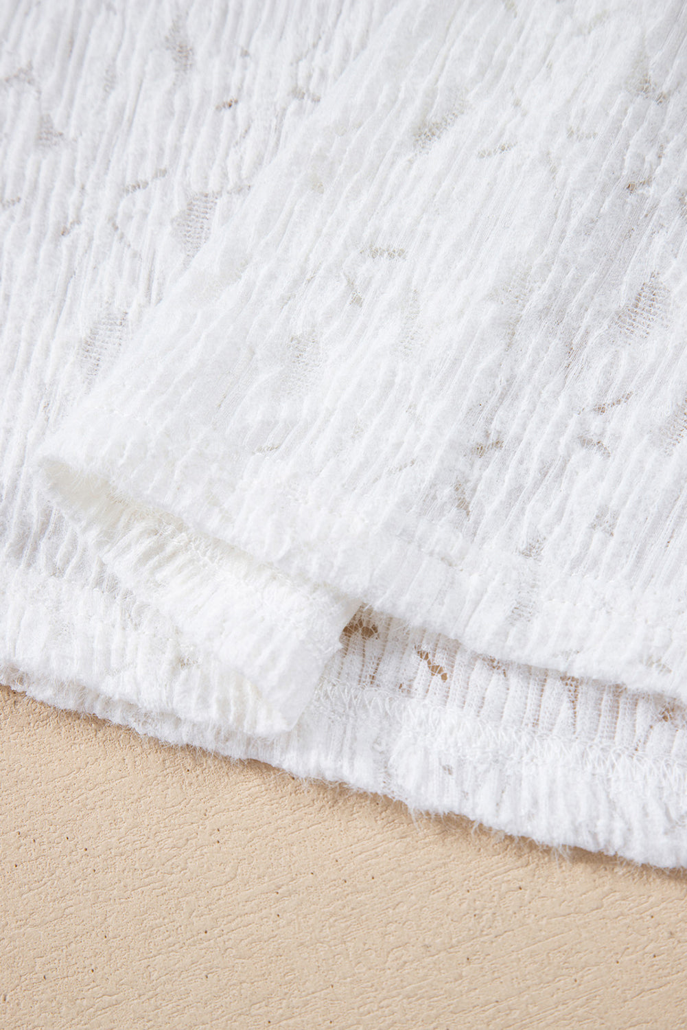 White Flower Lace See Through Mock Neck Long Sleeve Top eAura