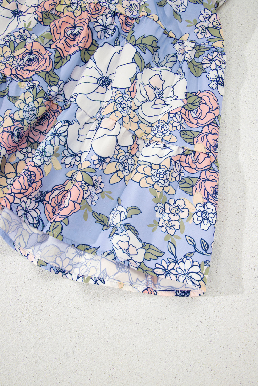 Sky Blue Floral Tiered Patchwork Spaghetti Strap Dress eAura