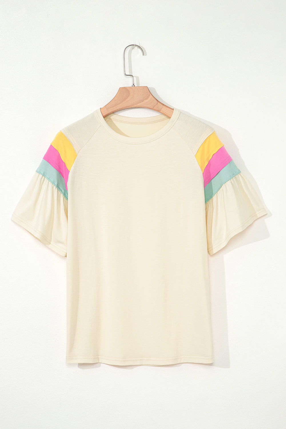 White Colour Block Stitched Sleeve Loose T Shirt eAura