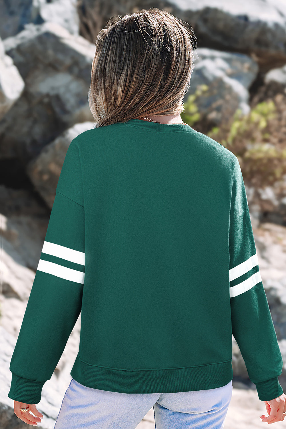 Striped Detail Drop Shoulder Oversized Sweatshirt eAura
