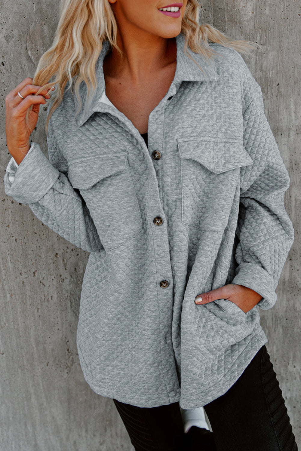 Green Retro Quilted Flap Pocket Button Shacket eAura
