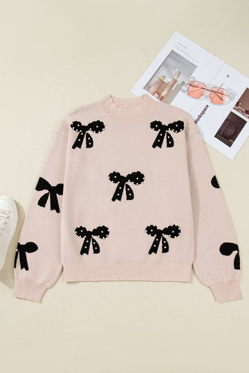 Pearl Embellished Bow Pattern Loose Sweater eAura