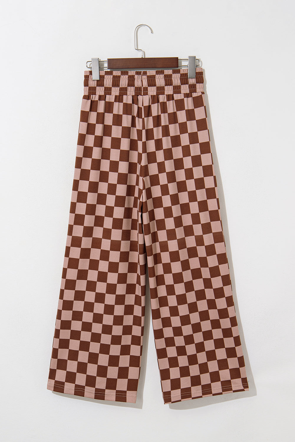 Checkered Elastic High Waist Loose Casual Trousers eAura