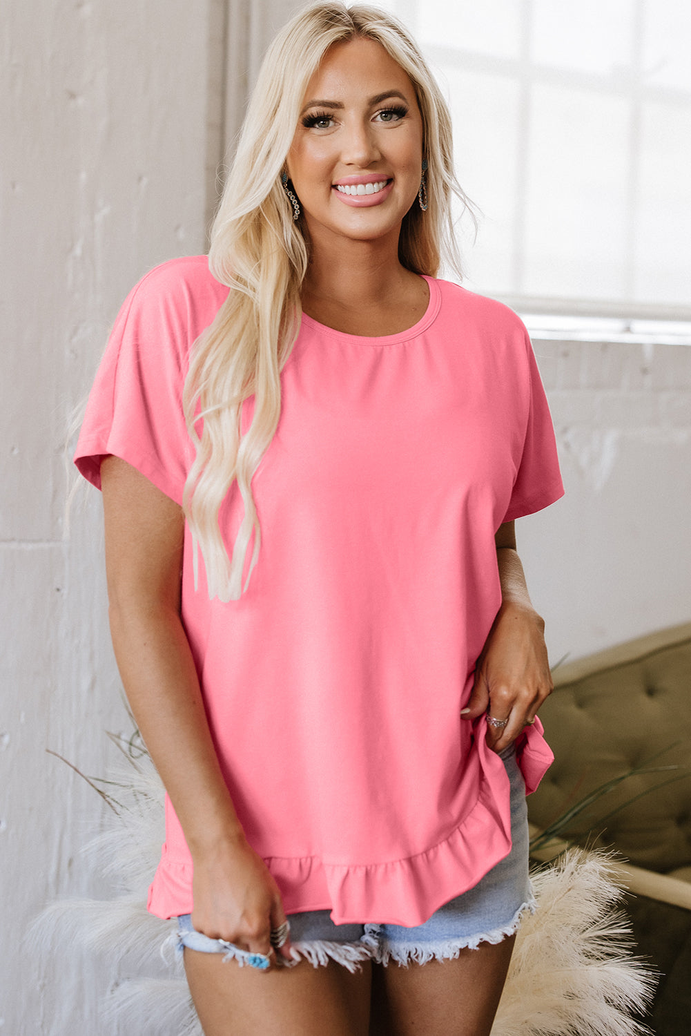 Frilled Hem Loose T-Shirt eAura