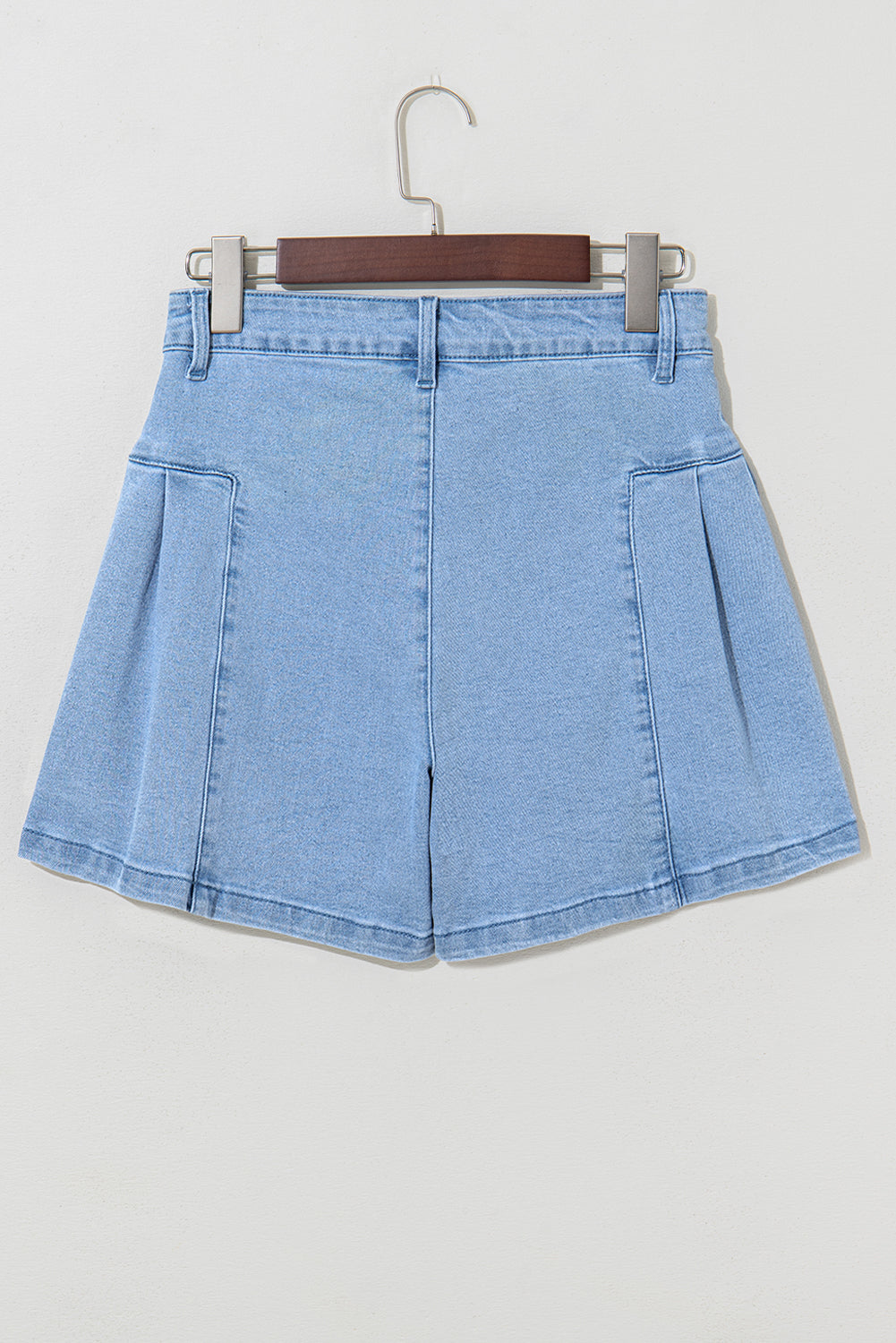 Dusk Blue Pleated Patchwork Wide Leg Lightweight Denim Shorts eAura