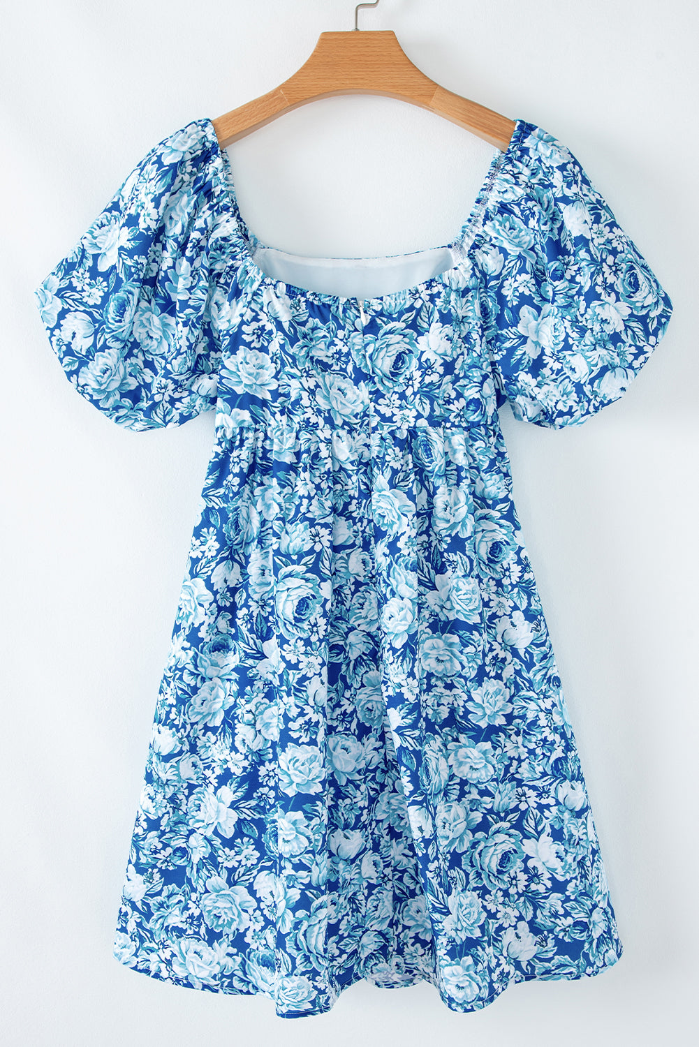 Blue Floral Puff Sleeve Babydoll Mini Dress eAura