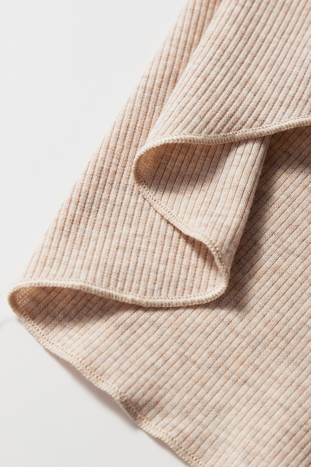 Oatmeal Short Sleeve Half Button Ribbed Knit Top eAura