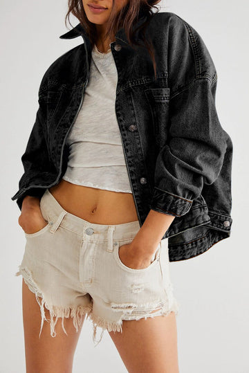 Black Washed Oversize Pocketed Denim Jacket eAura