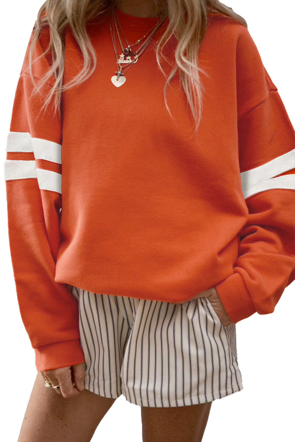 Striped Detail Drop Shoulder Oversized Sweatshirt eAura