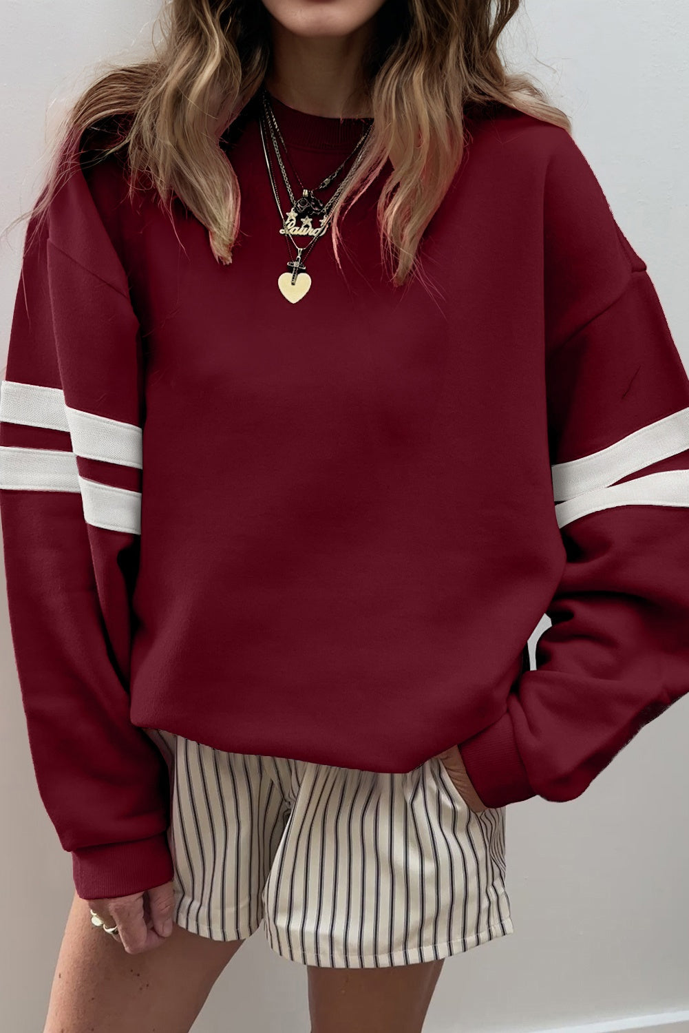 Striped Detail Drop Shoulder Oversized Sweatshirt eAura