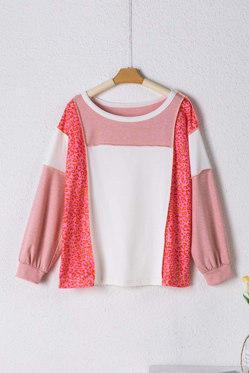 Peach Blossom Leopard Colourblock Patchwork Exposed Seam Top eAura