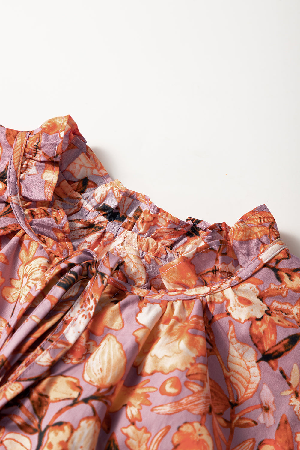 Orange Floral Print Ruffled Flutter Sleeve Frilled V Neck Blouse eAura