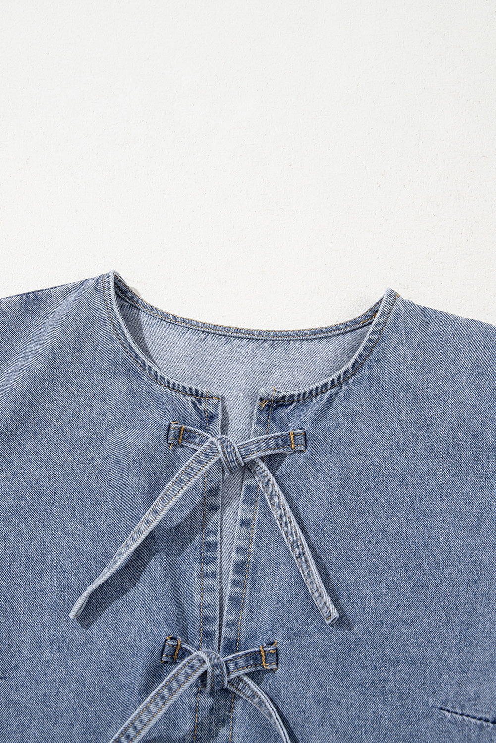 Dusk Blue Bowknot Bubble Sleeve Short Denim Dress eAura