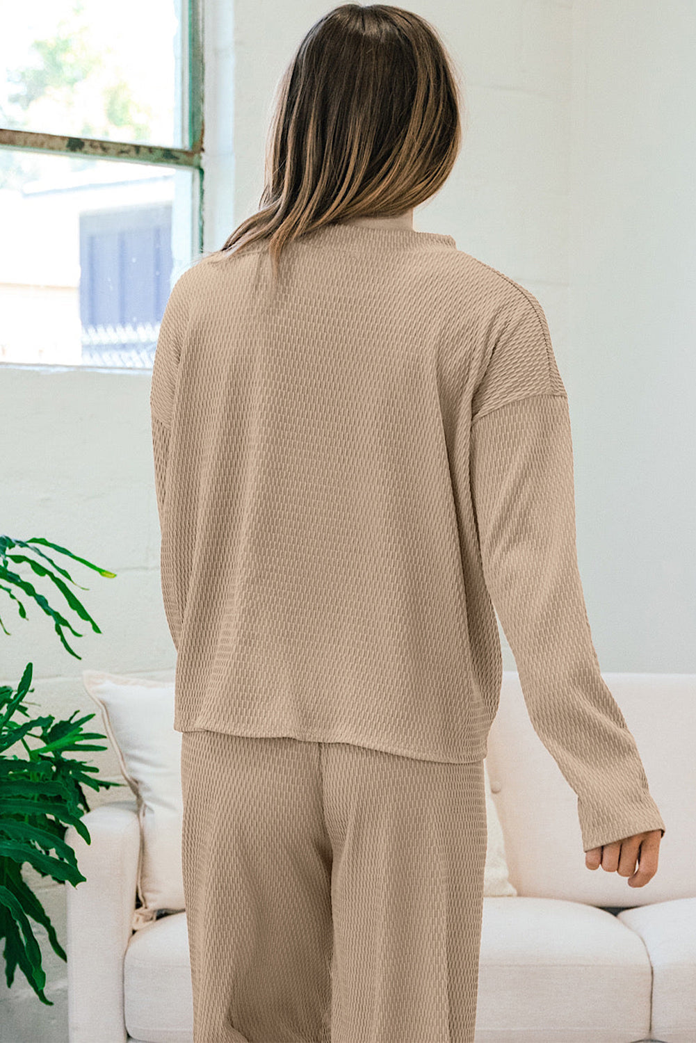 Smoke Grey Loose Textured Pullover and Trousers Outfit eAura