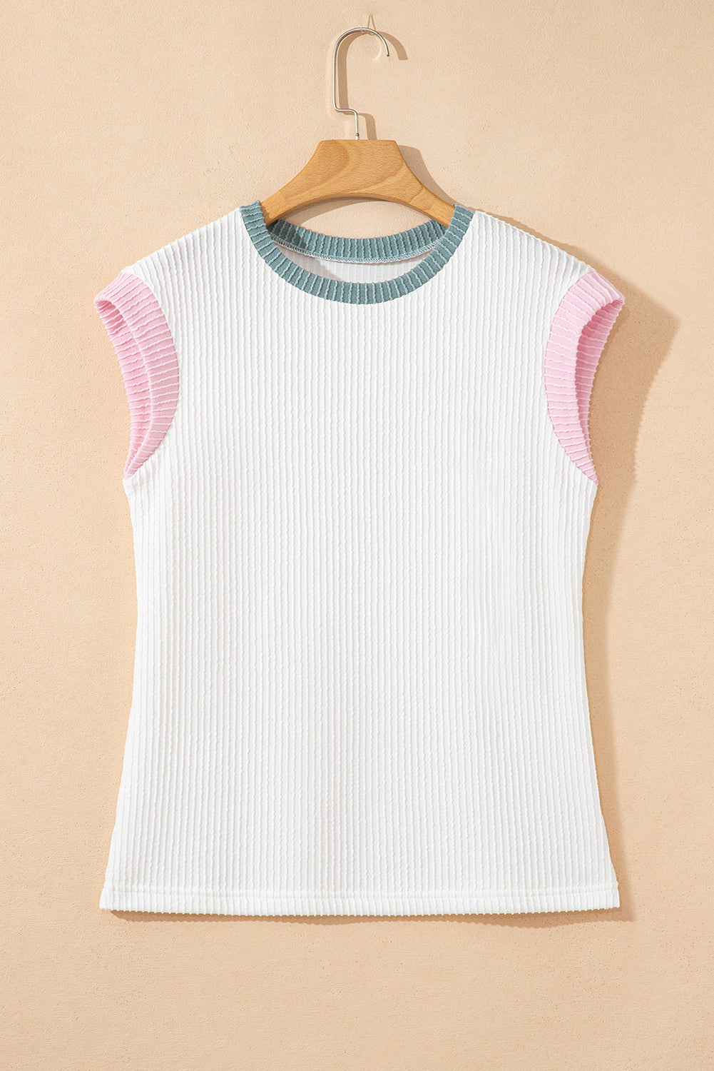 White Textured Crew Neck Tee eAura