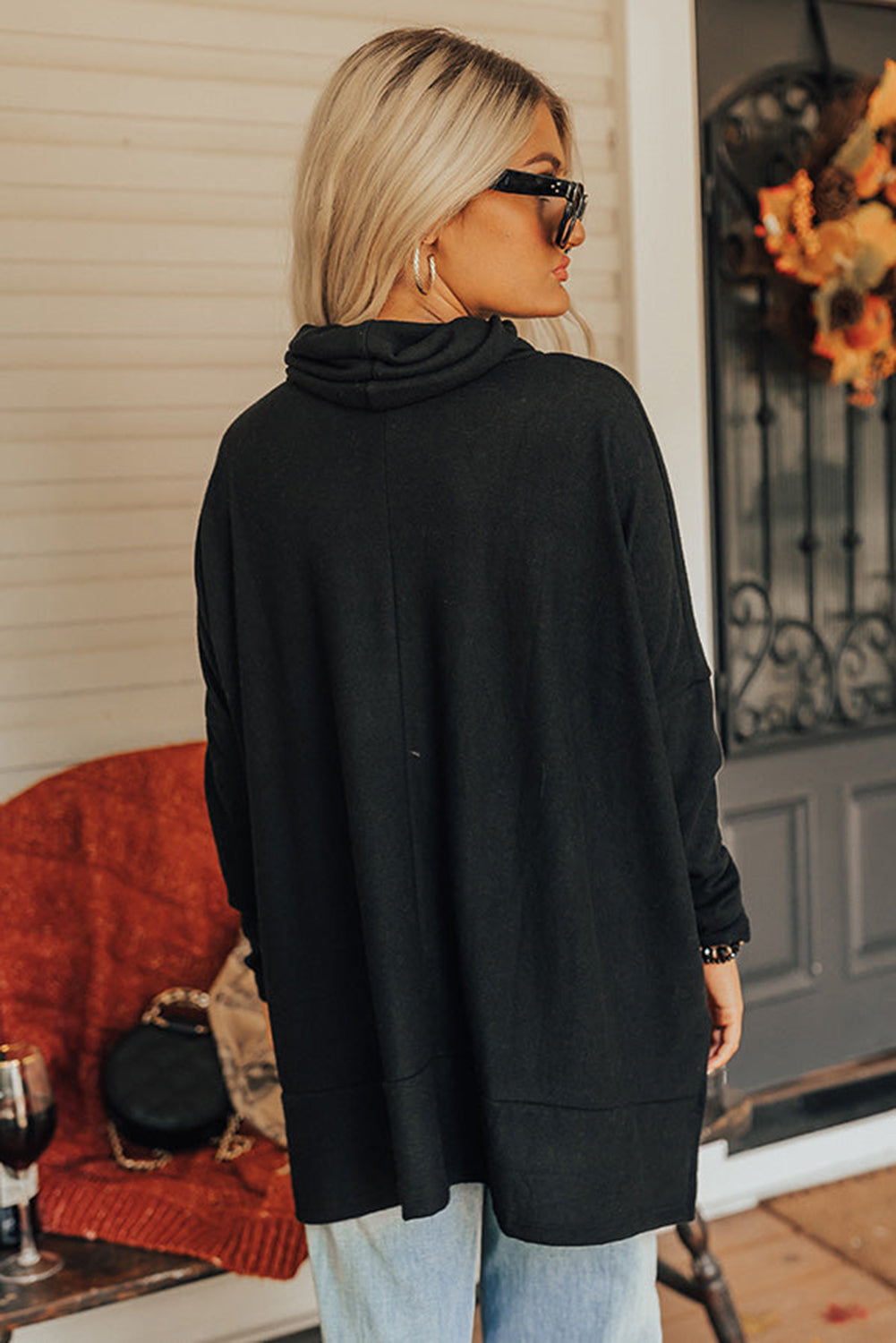 Black Cowl Neck Shift Tunic Top eAura