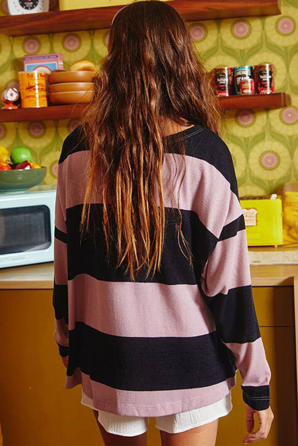 Pink Stripe Colour Block Number 22 Print Game Day Loose Long Sleeve Top eAura