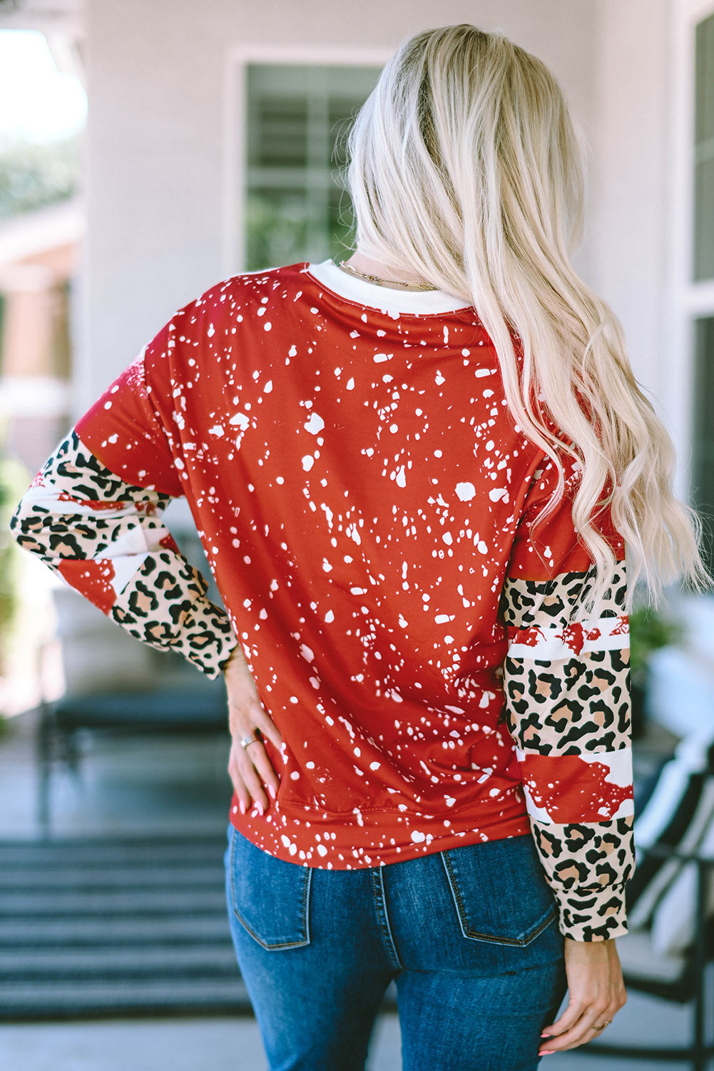 Fiery Red Tie-Dye Leopard Long Sleeve Top eAura