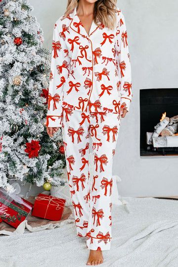 Red Christmas Bow Print Pyjama Set - eAura