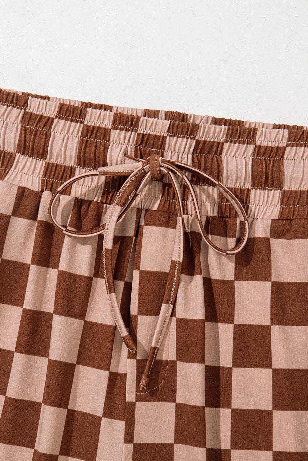 Checkered Elastic High Waist Loose Casual Trousers eAura