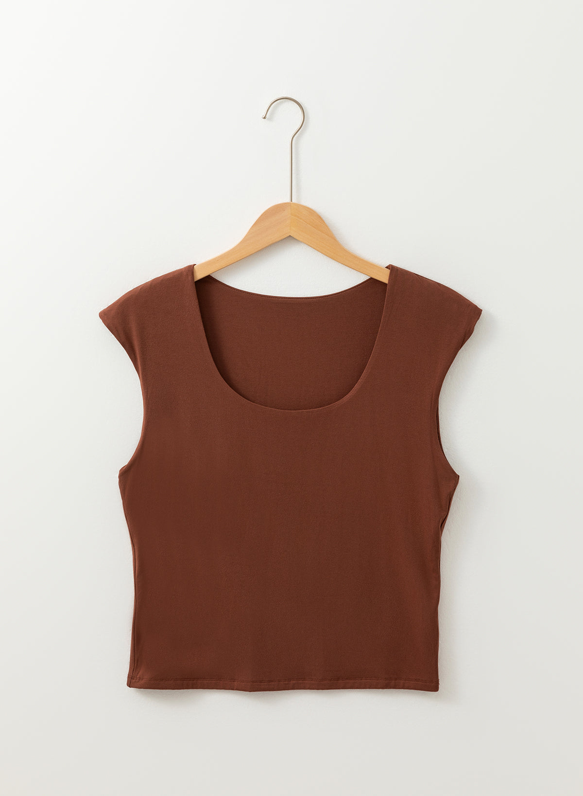 Coffee Solid Colour U Neck Slim Fit Tank Top eAura