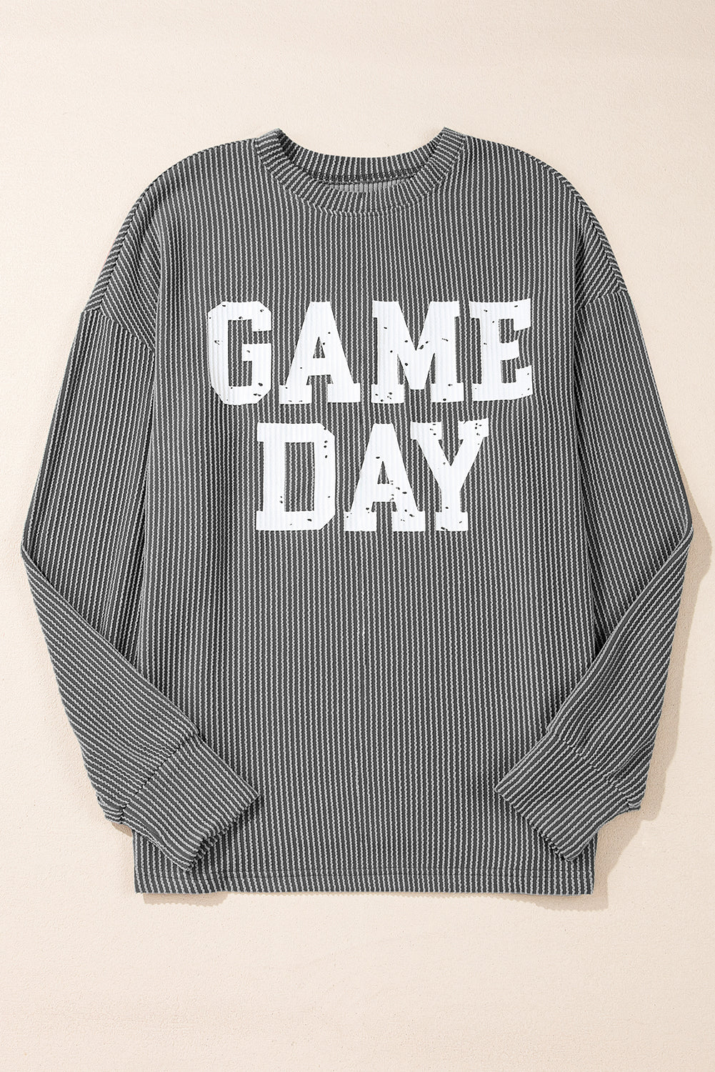 Bluing Ribbed GAME DAY Graphic Long Sleeve Crewneck Top eAura
