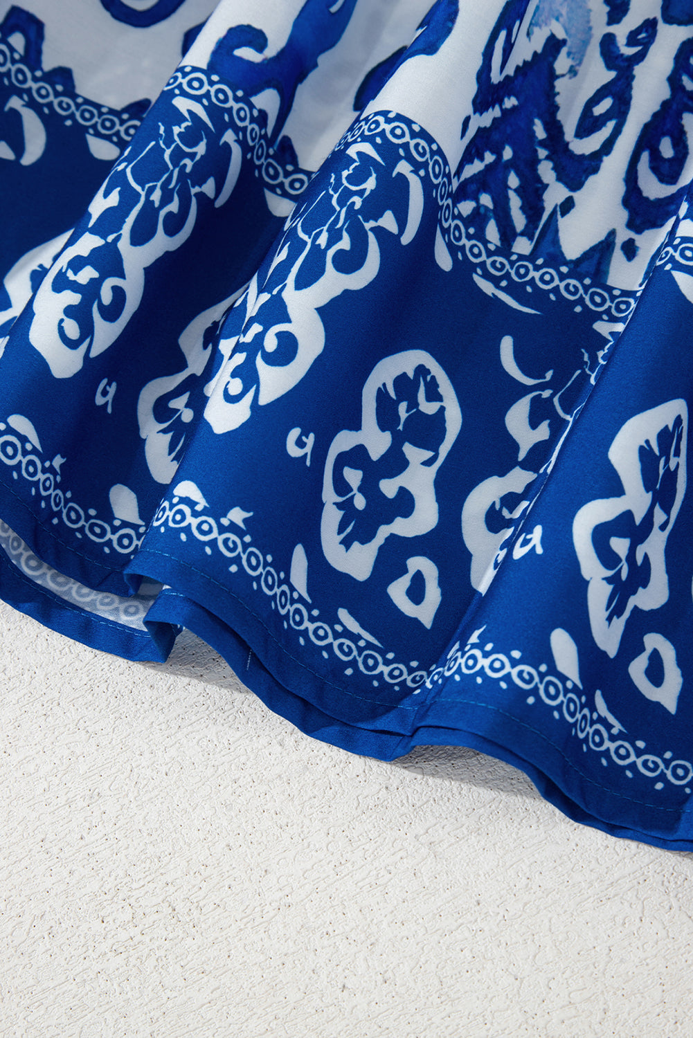 Blue Floral Puff Short Sleeve V Neck High Waist Maxi Dress eAura