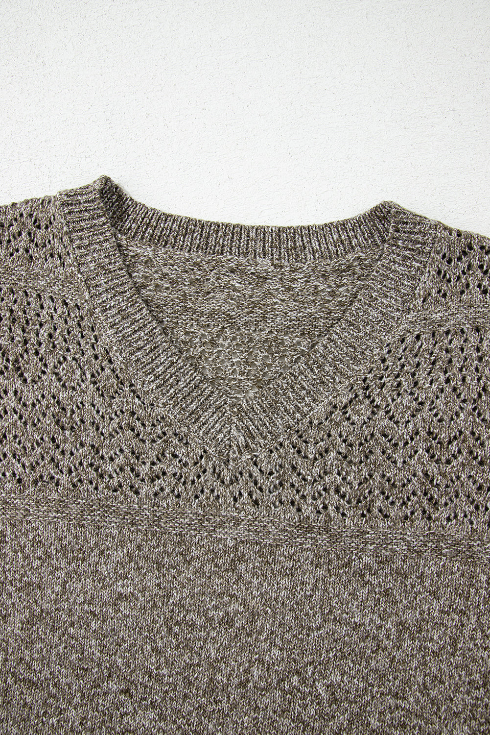 Black Eyelet Pattern Detail V Neck Drop Shoulder Sweater eAura