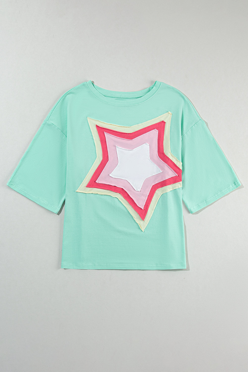 White Colourblock Star Patched Half Sleeve Oversized Tee eAura