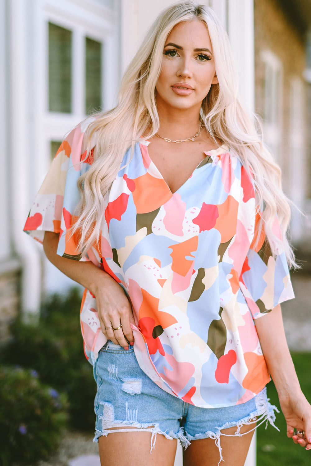 MultiColour Floral Print V Neck Half Sleeve Blouse eAura