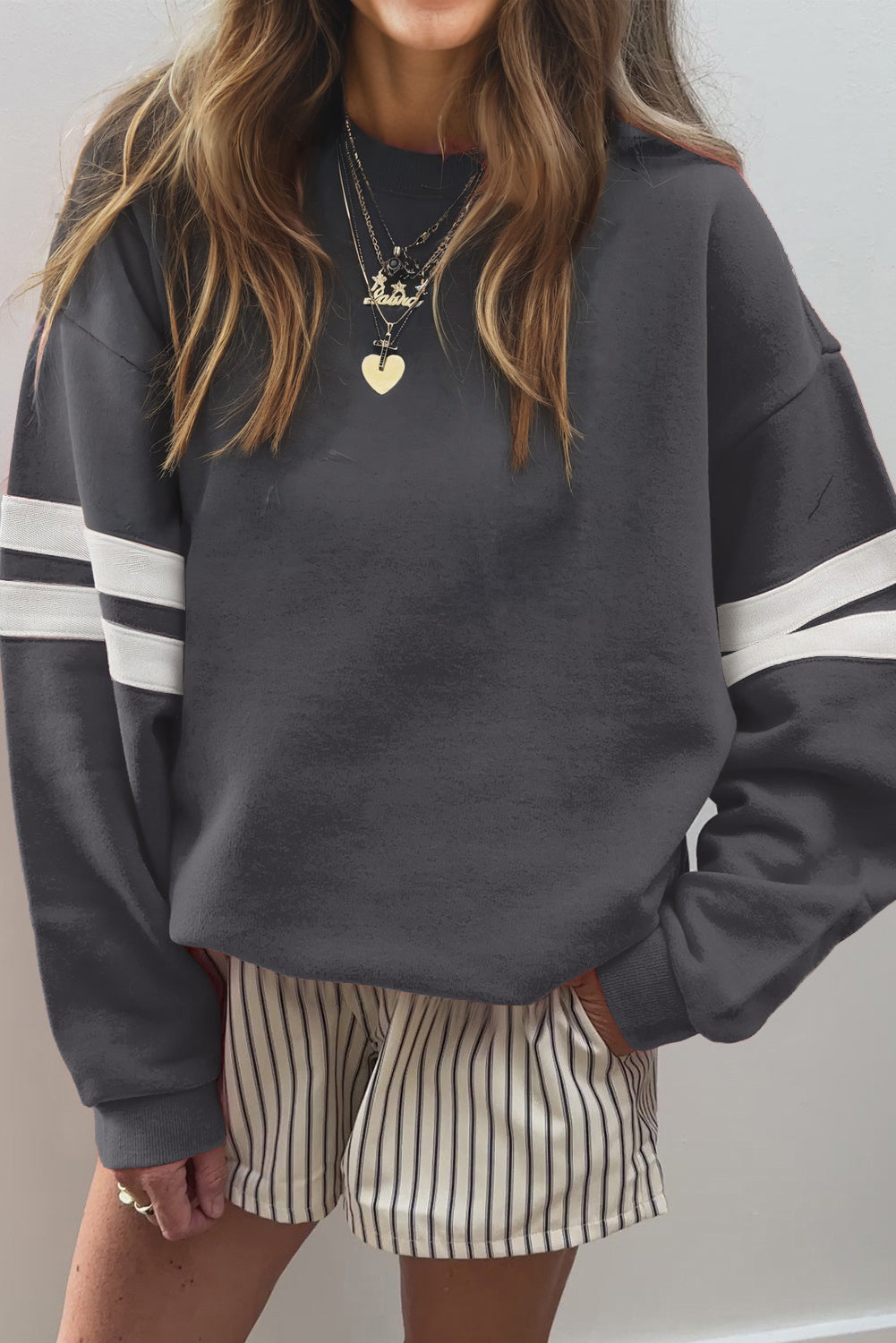 Striped Detail Drop Shoulder Oversized Sweatshirt eAura