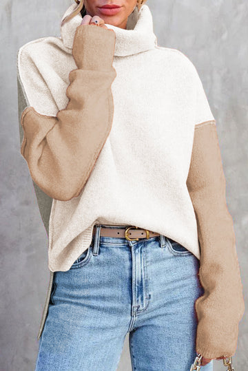 Colour Block Turtle Neck Drop Shoulder Knit Sweater Dear-Lover Dropshipping