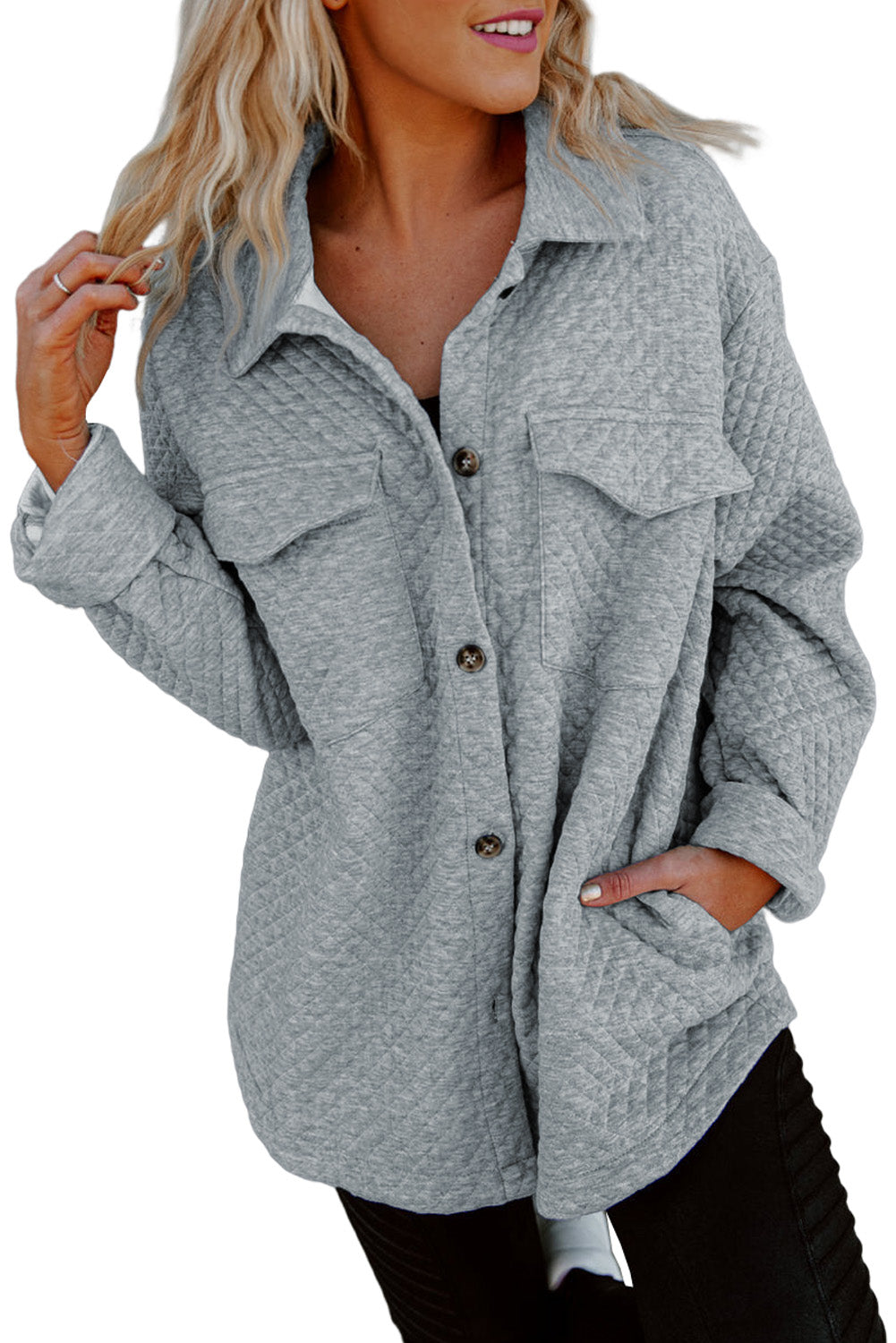 Green Retro Quilted Flap Pocket Button Shacket eAura