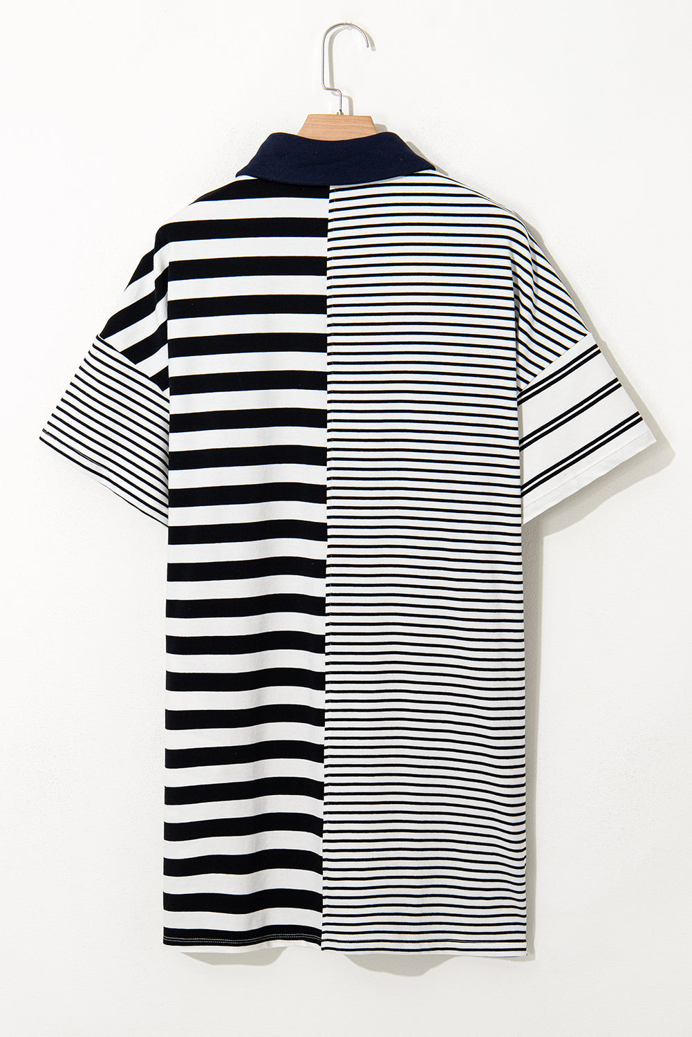 Black Stripe Half Placket Polo T Shirt Dress eAura