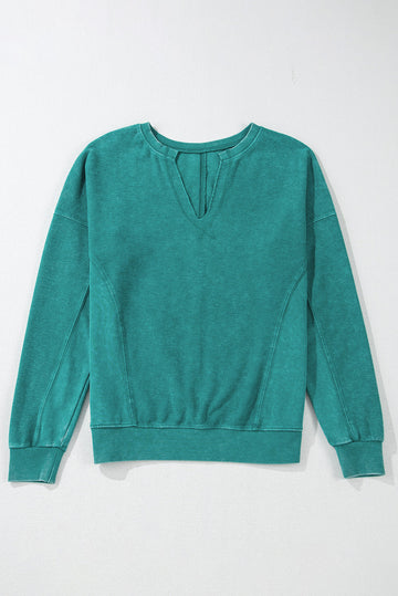 Skobeloff Solid Colour Notched Neck Drop Shoulder Sweatshirt eAura