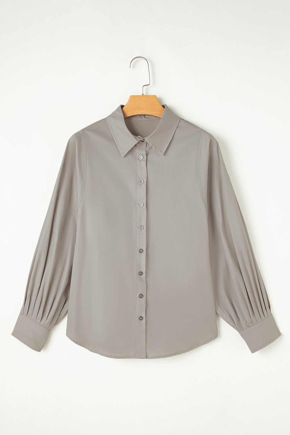 High Solid Colour Balloon Sleeve Side Slits Loose Fit Shirt eAura