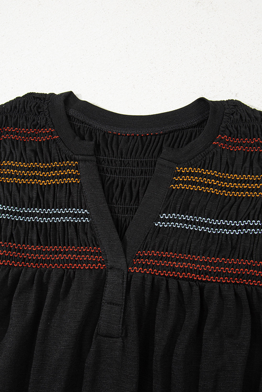 Black Shirred Yoke Notched V-Neck Tank Top eAura