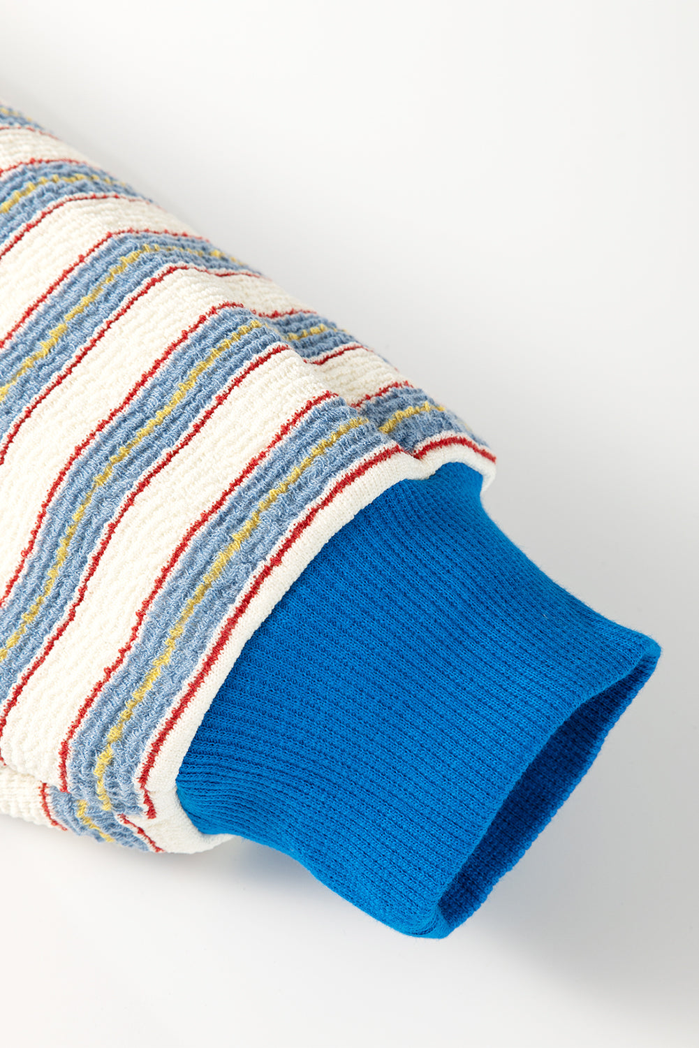 Blue Stripe Buttoned V Neck Collared Drop Shoulder Top eAura