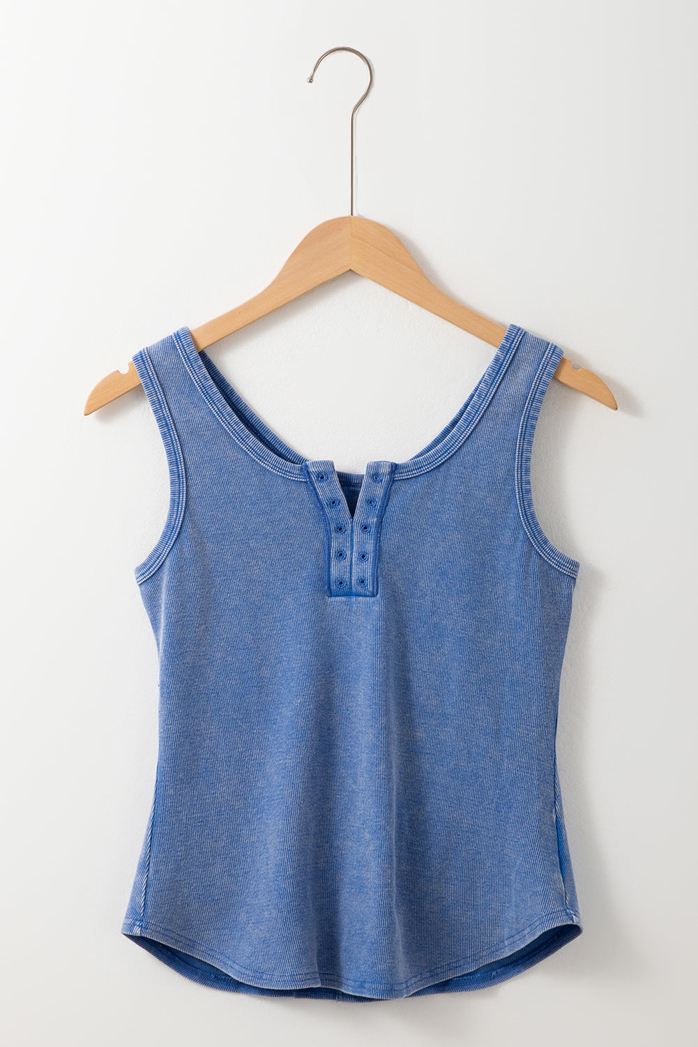 Sky Blue Mineral Wash Ribbed Notch Neck Tank Top eAura
