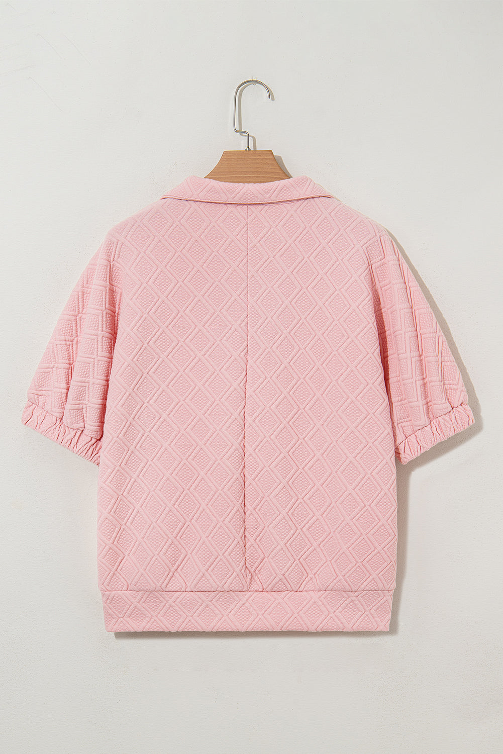 Contrast Striped Collar Patchwork Textured Half Sleeve Blouse eAura