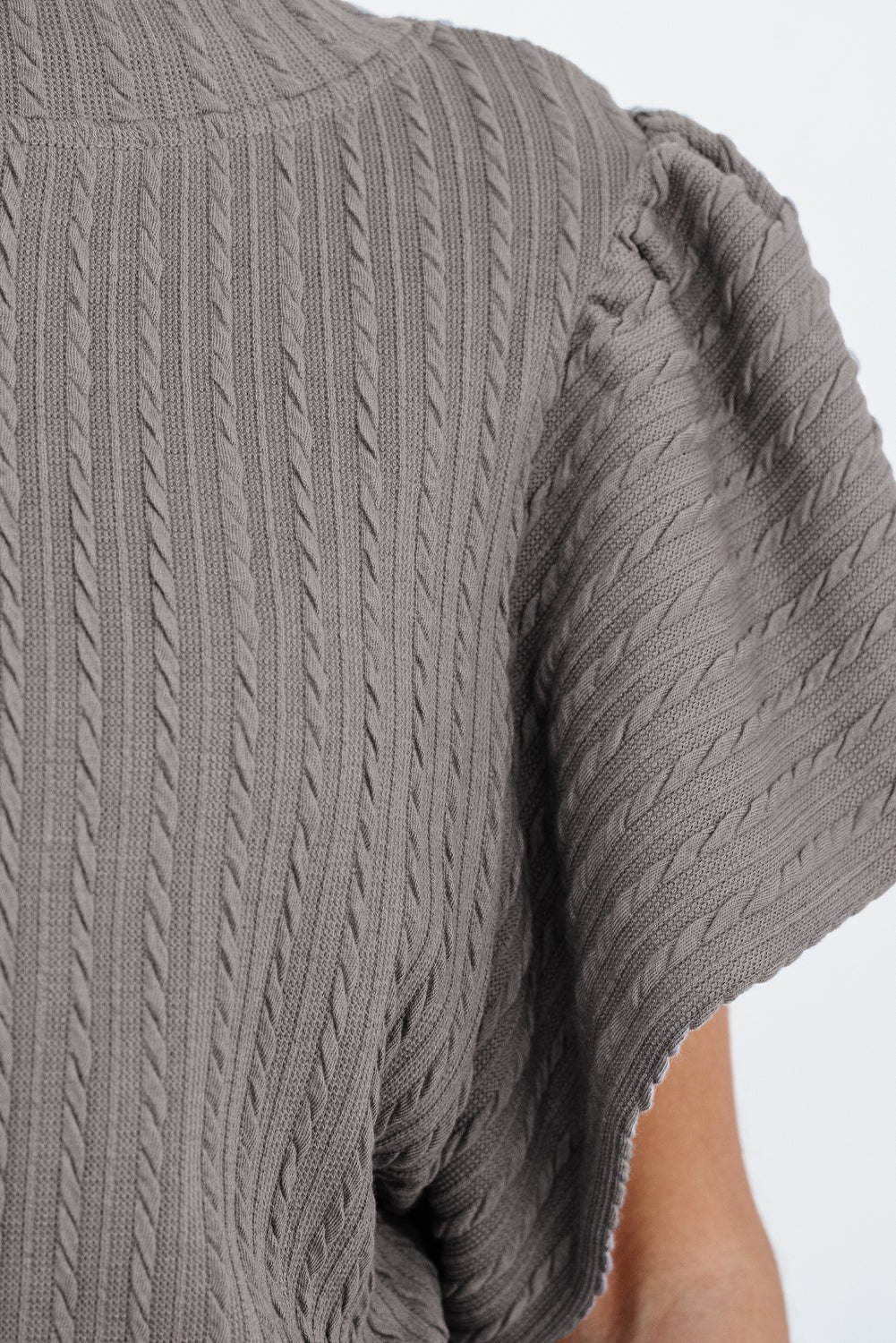 Sleet Solid Colour Textured Flutter Sleeve Top eAura