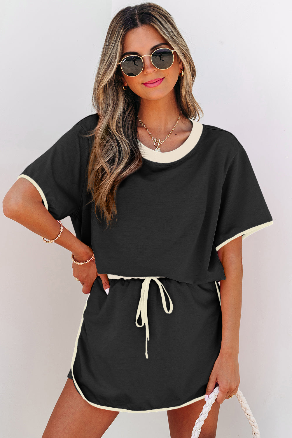 Colourblock Edge Drop Shoulder T Shirt and Skort Co-ord Set eAura