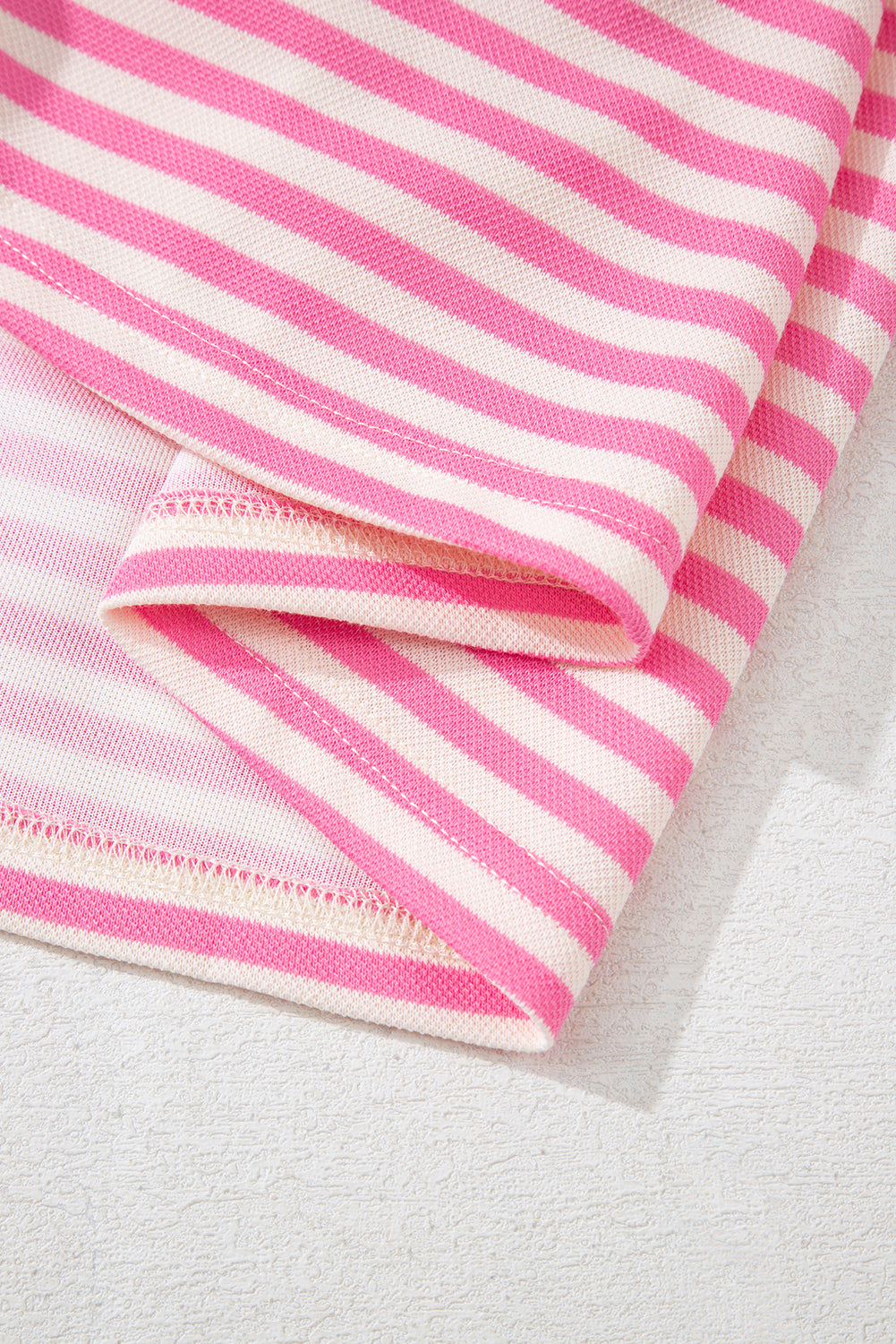 Pink Stripe Bowknot Cutout Back Drop Shoulder Wide Bracelet Sleeve Loose Tee eAura