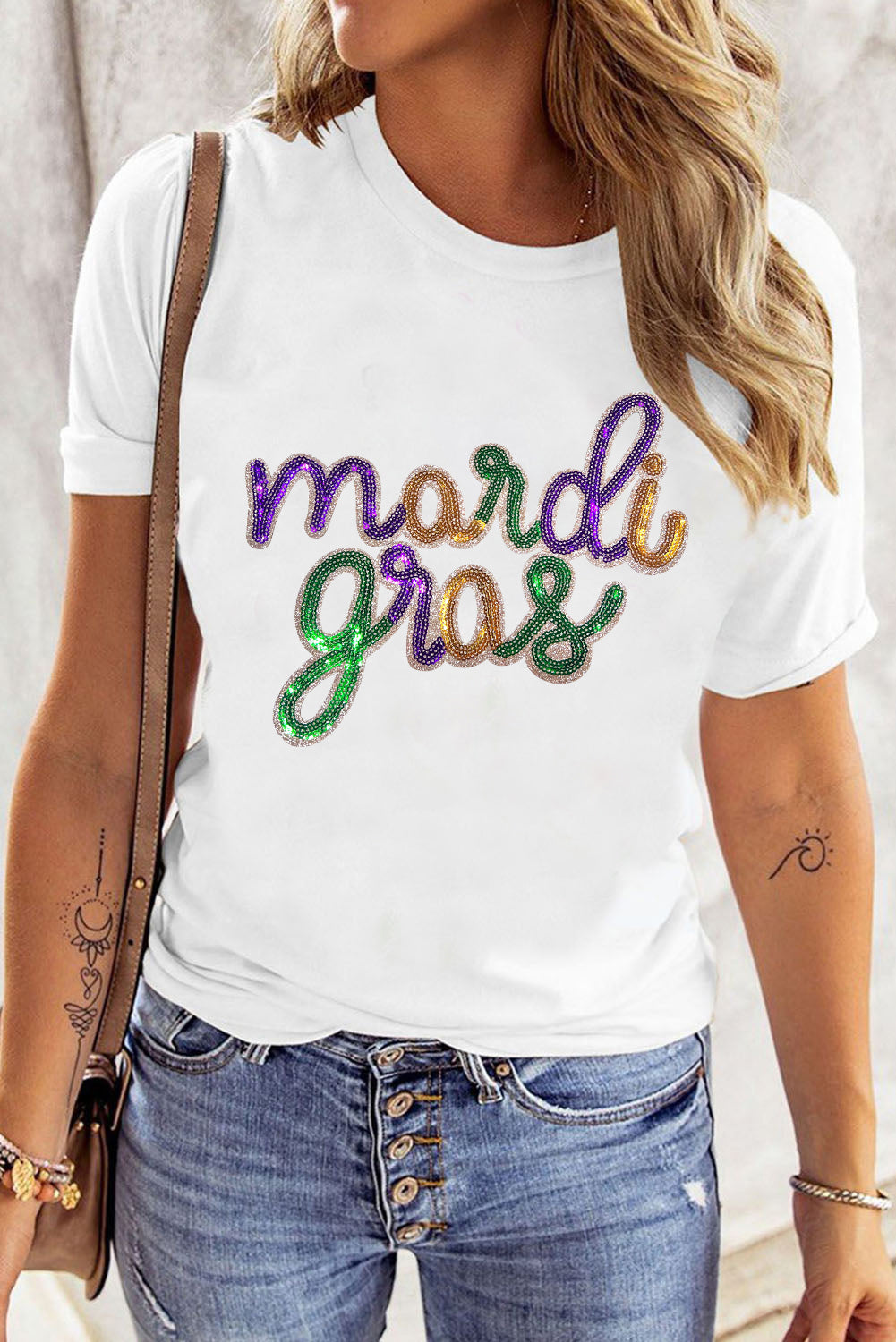 Wisteria Sequin mardi gras Graphic Shirt eAura