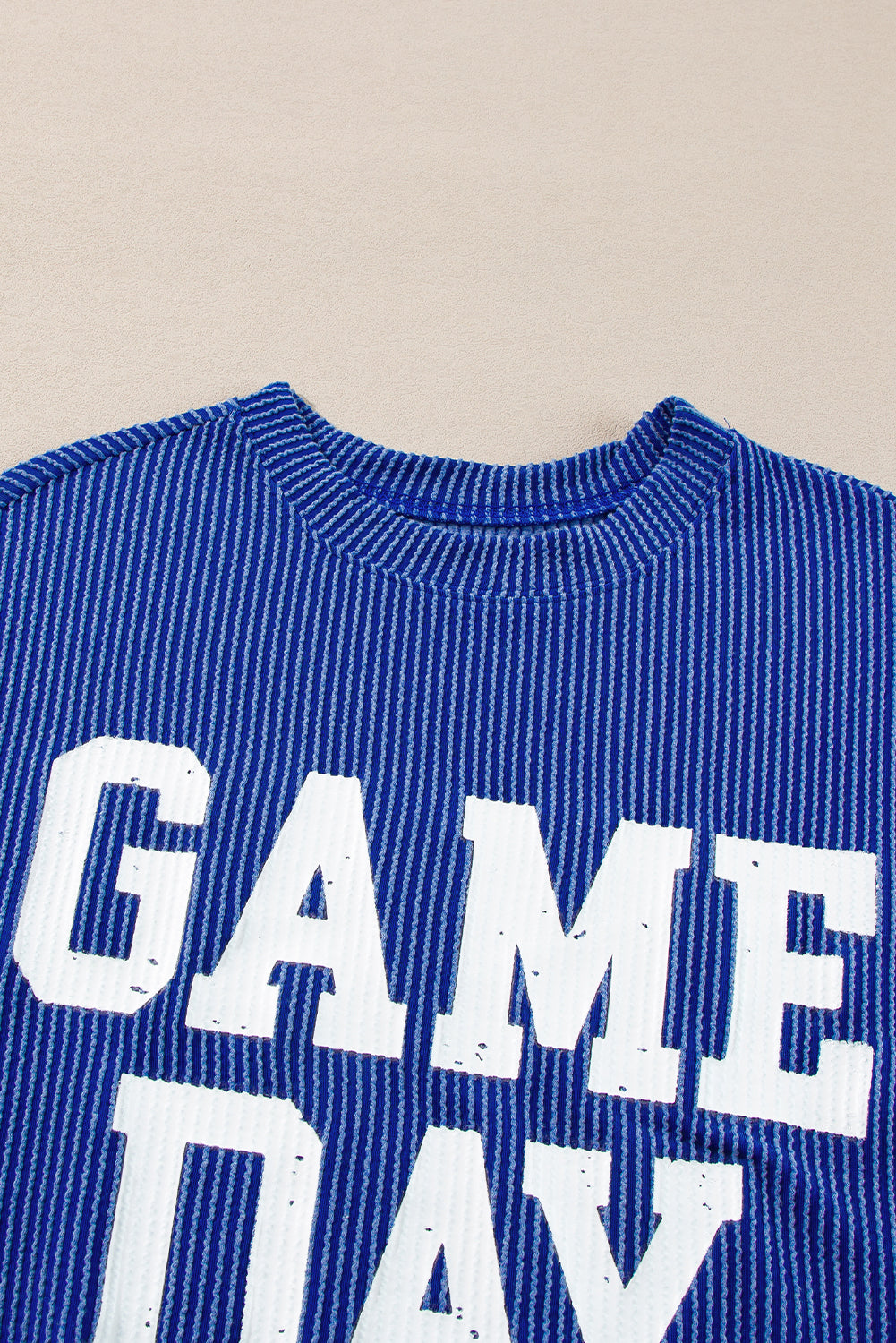 Bluing Ribbed GAME DAY Graphic Long Sleeve Crewneck Top eAura