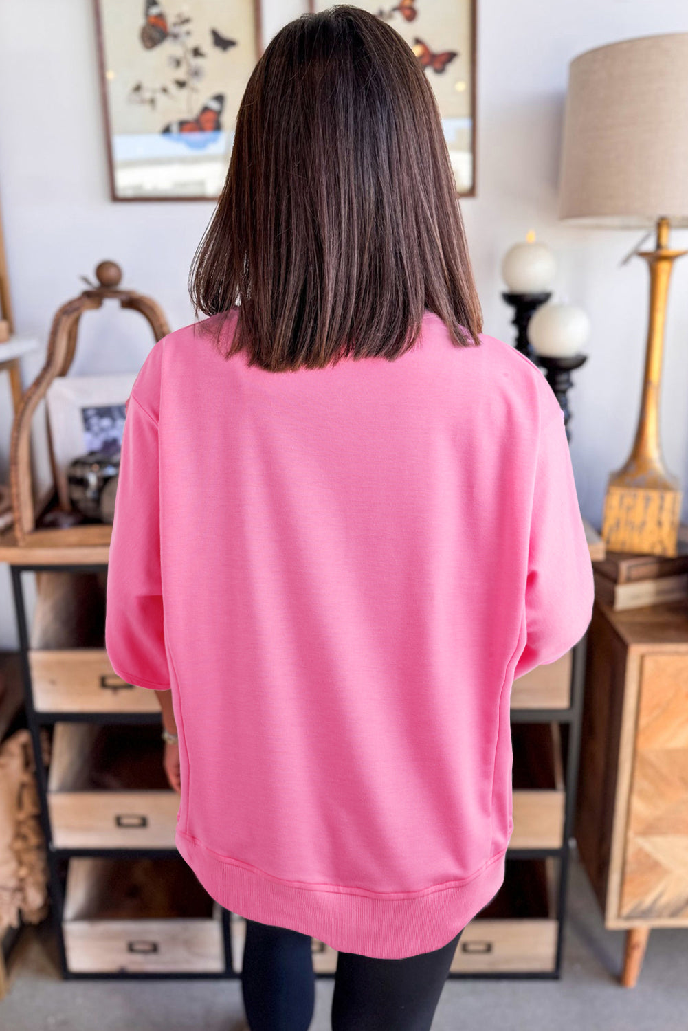 Sachet Pink Floral Patched Half Sleeve Tunic Top eAura