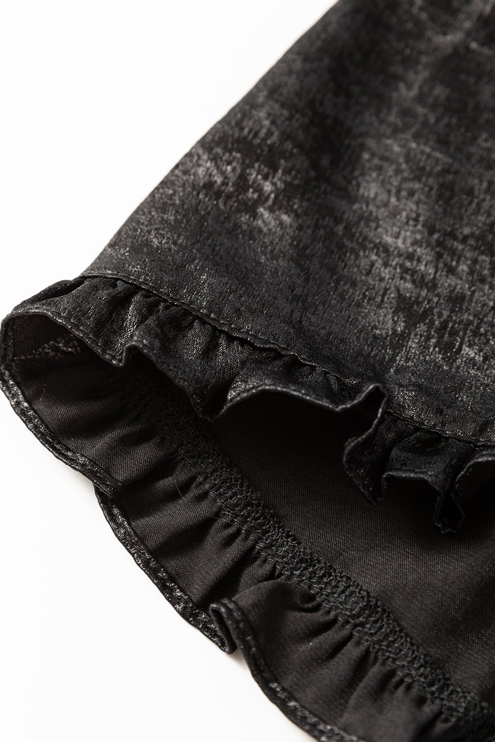 Black Metallic Frilled V Neck Puff Sleeve Babydoll Blouse eAura